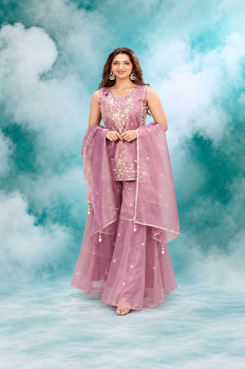 Mauve Mist Embroidered Dupatta Set