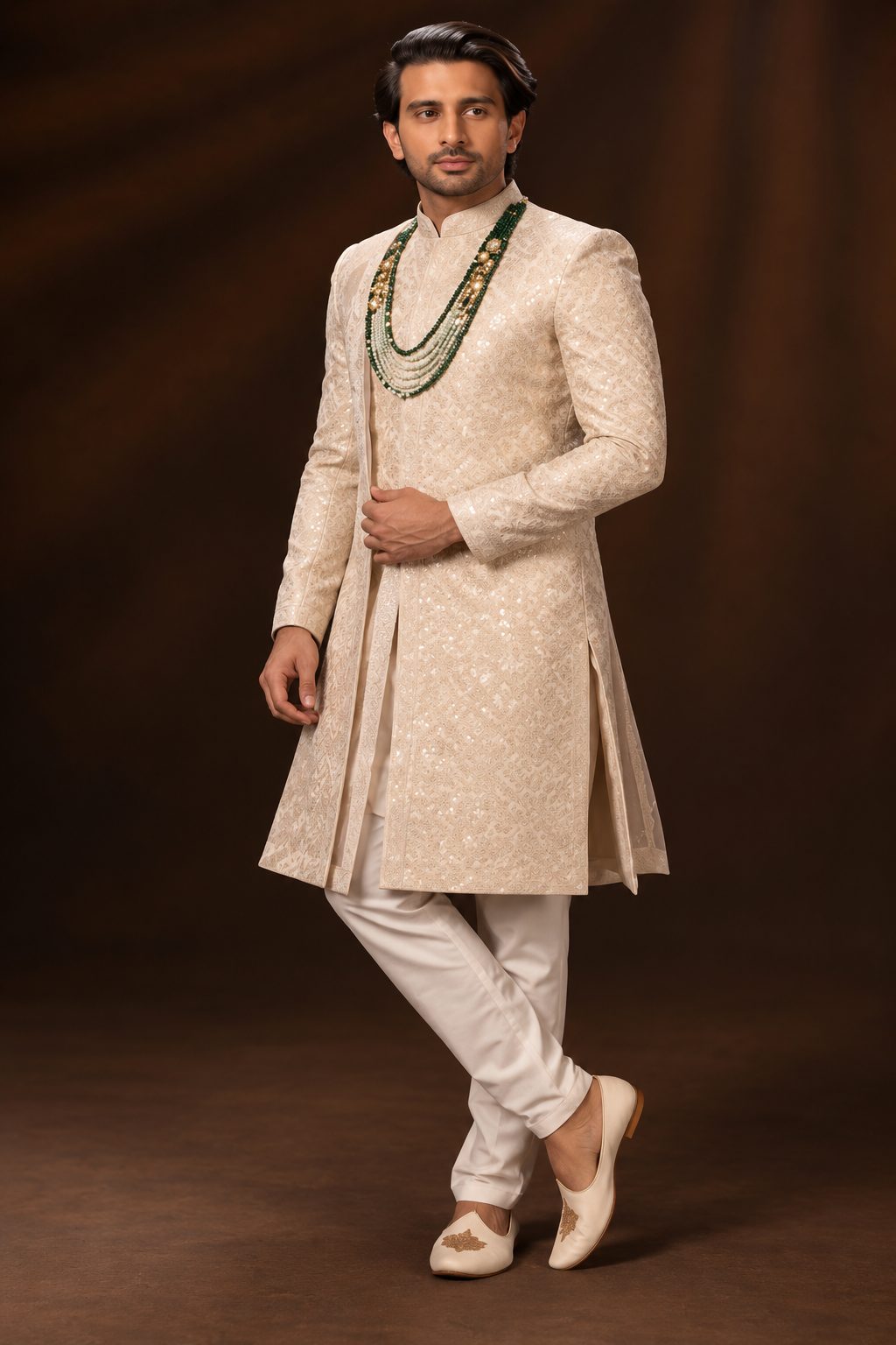 Champagne Ivory Embellished Wedding Sherwani