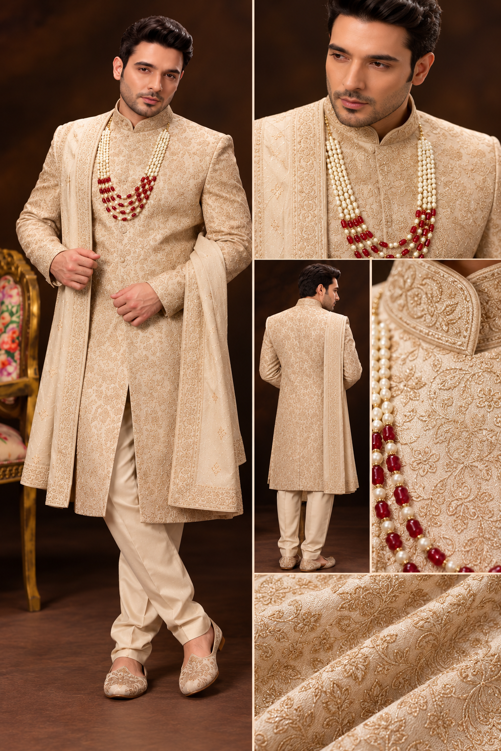 Royal Champagne Gold Wedding Sherwani