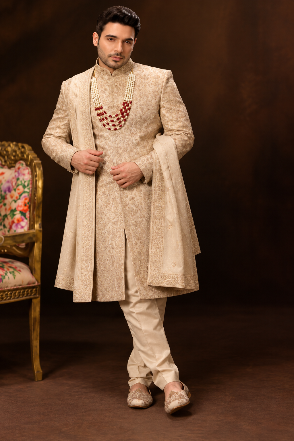 Royal Champagne Gold Wedding Sherwani