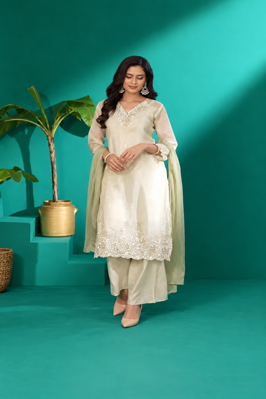 Ivory Elegance Embroidered Dupatta Set