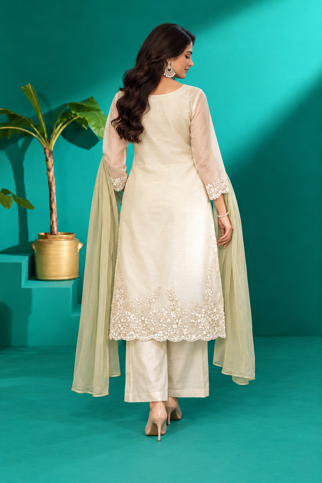Ivory Elegance Embroidered Dupatta Set