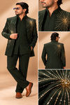 Bottle Green & Gold Starburst Indo-Western Set