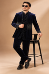 Midnight Blue Velvet Embellished Indo-Western Set