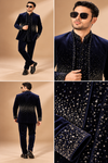 Midnight Blue Velvet Embellished Indo-Western Set