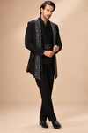 Black & Silver Geometric Embellished Indo-Western Set