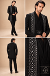 Black & Silver Geometric Embellished Indo-Western Set