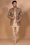 Mocha Brown & Champagne Embroidered Indo-Western Set