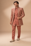 Terracotta Rose & Gold Embroidered Indo-Western Set