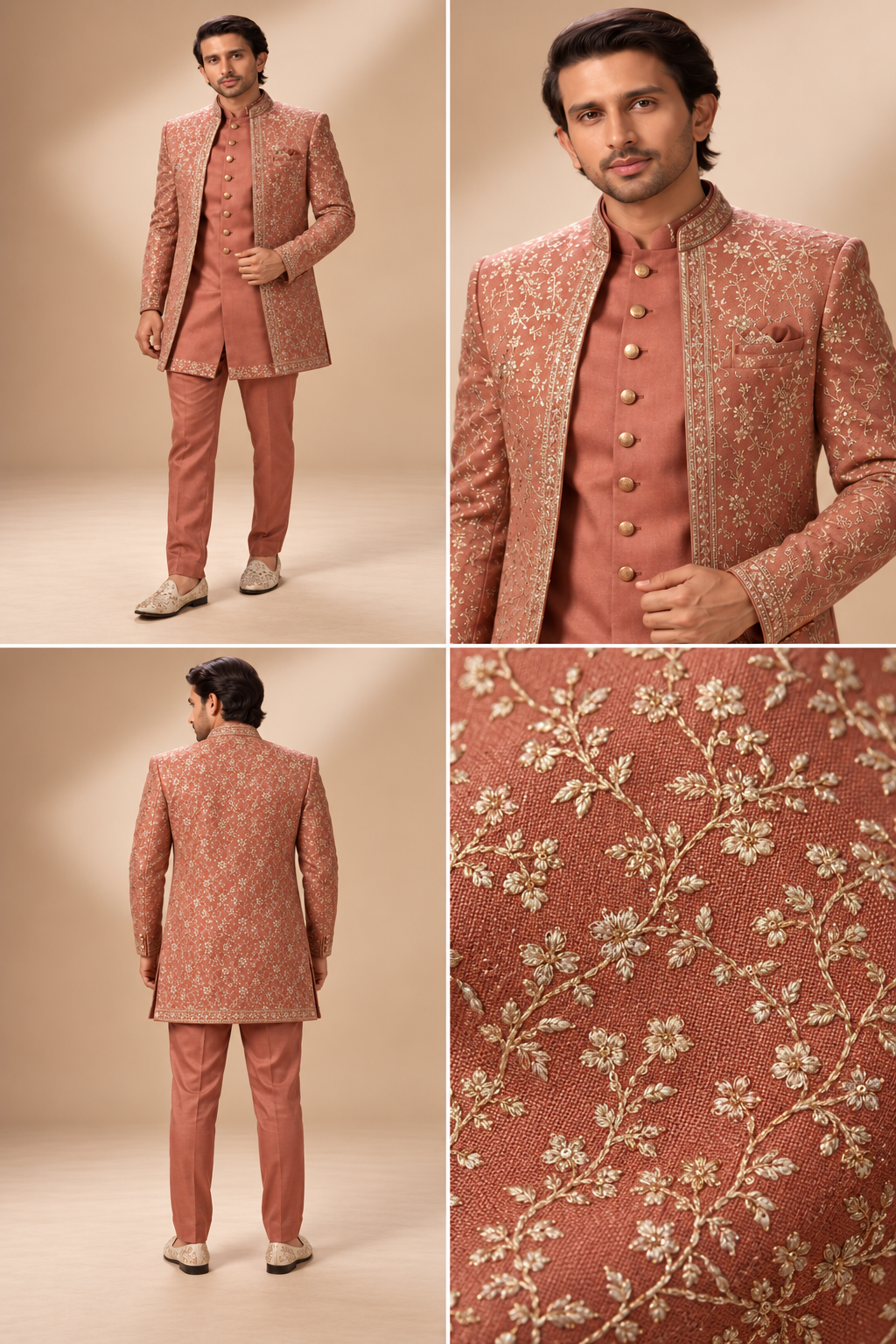 Terracotta Rose & Gold Embroidered Indo-Western Set