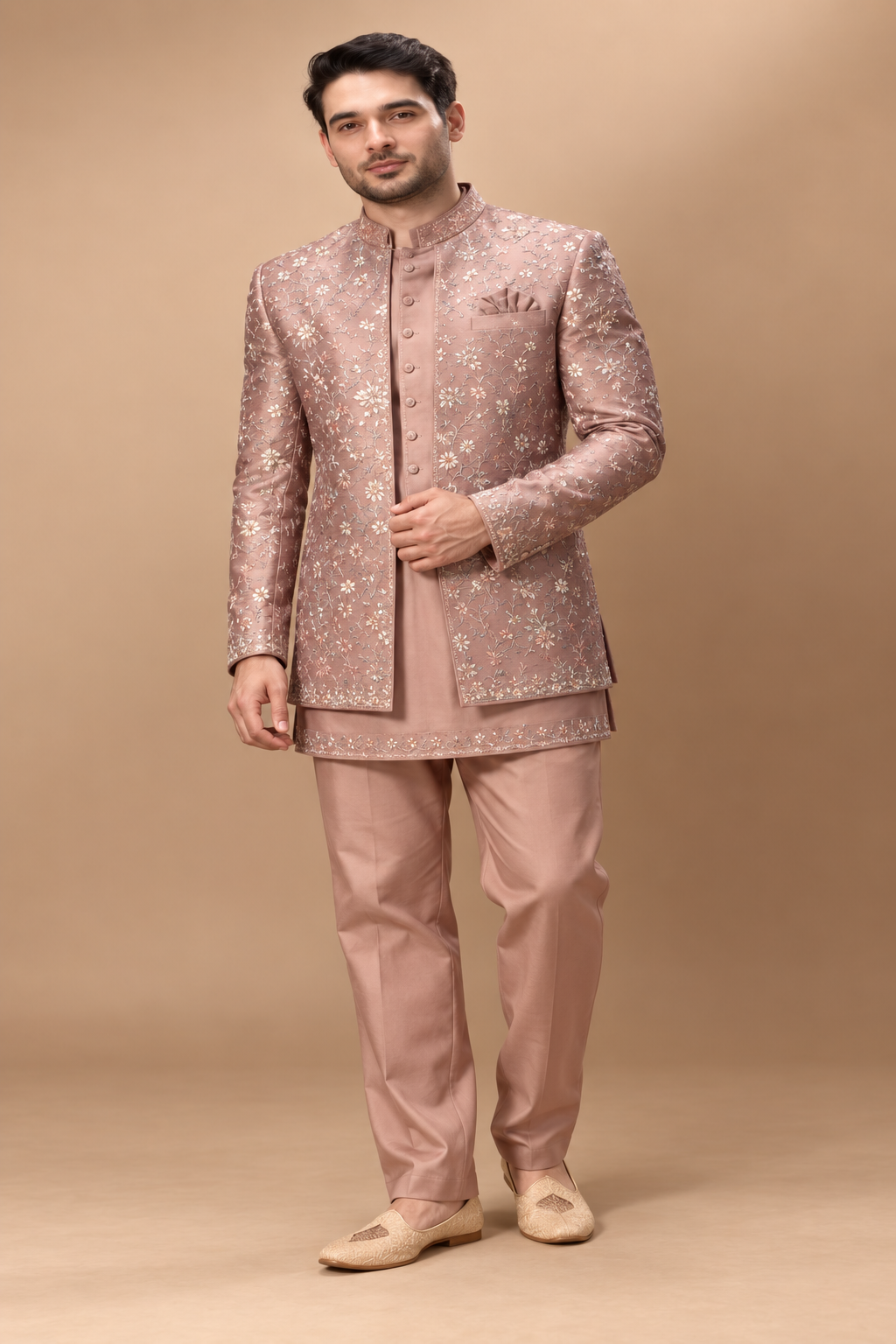 Dusty Rose Floral Embroidered Indo-Western Set
