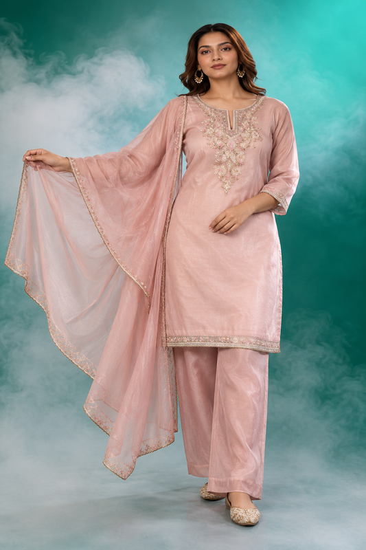 Blush Pink Embroidered Dupatta Set