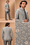Silver Grey Floral Embroidered Indo-Western Set