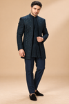 Midnight Blue Embroidered Indo-Western Set