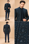 Midnight Blue Embroidered Indo-Western Set