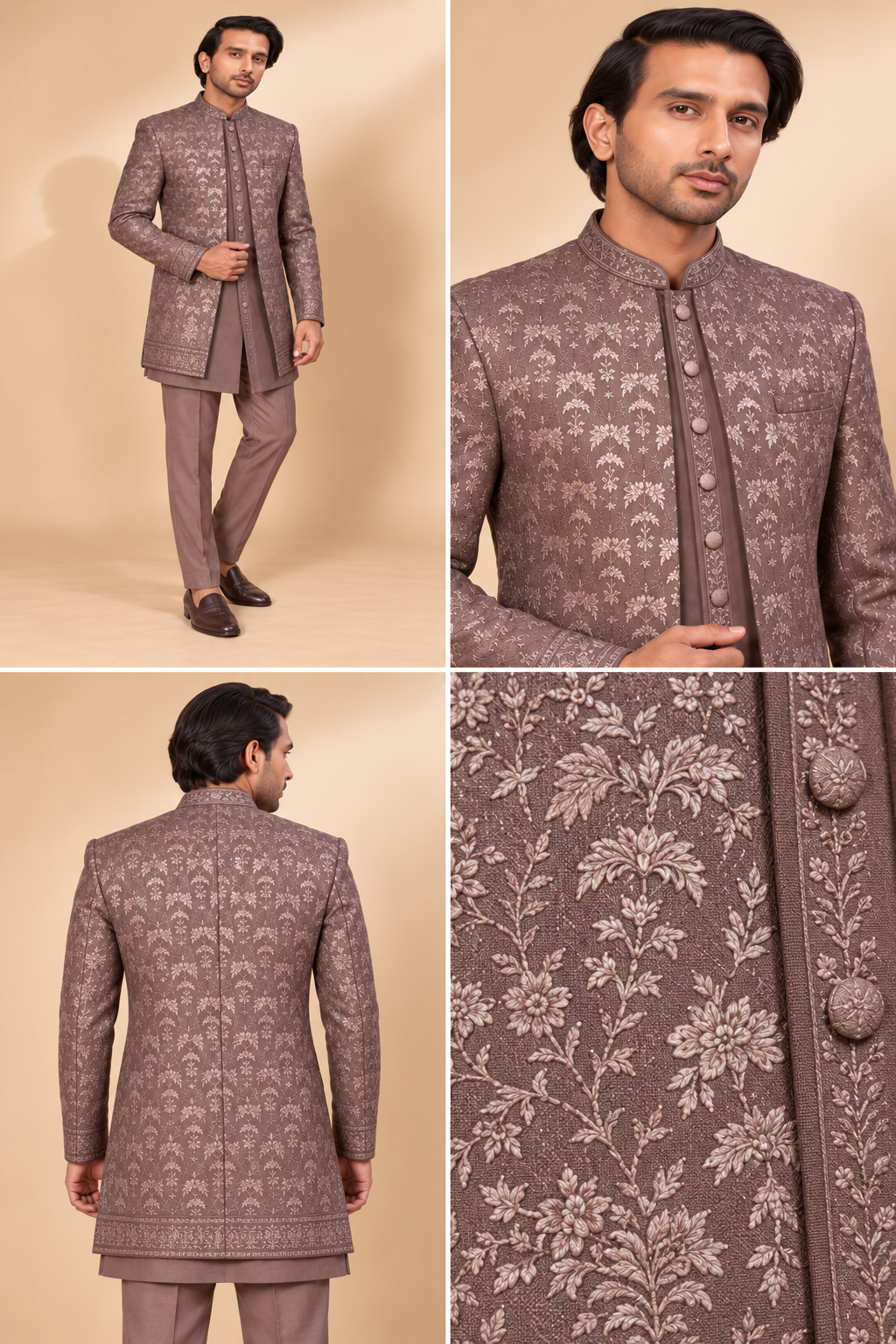 Dusty Mauve Floral Embroidered Indo-Western Set