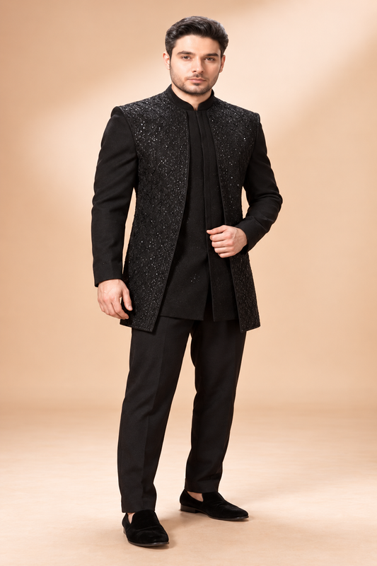 Classic Black Embellished Indo-Western Set