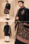 Royal Black Embroidered Indo-Western Sherwani