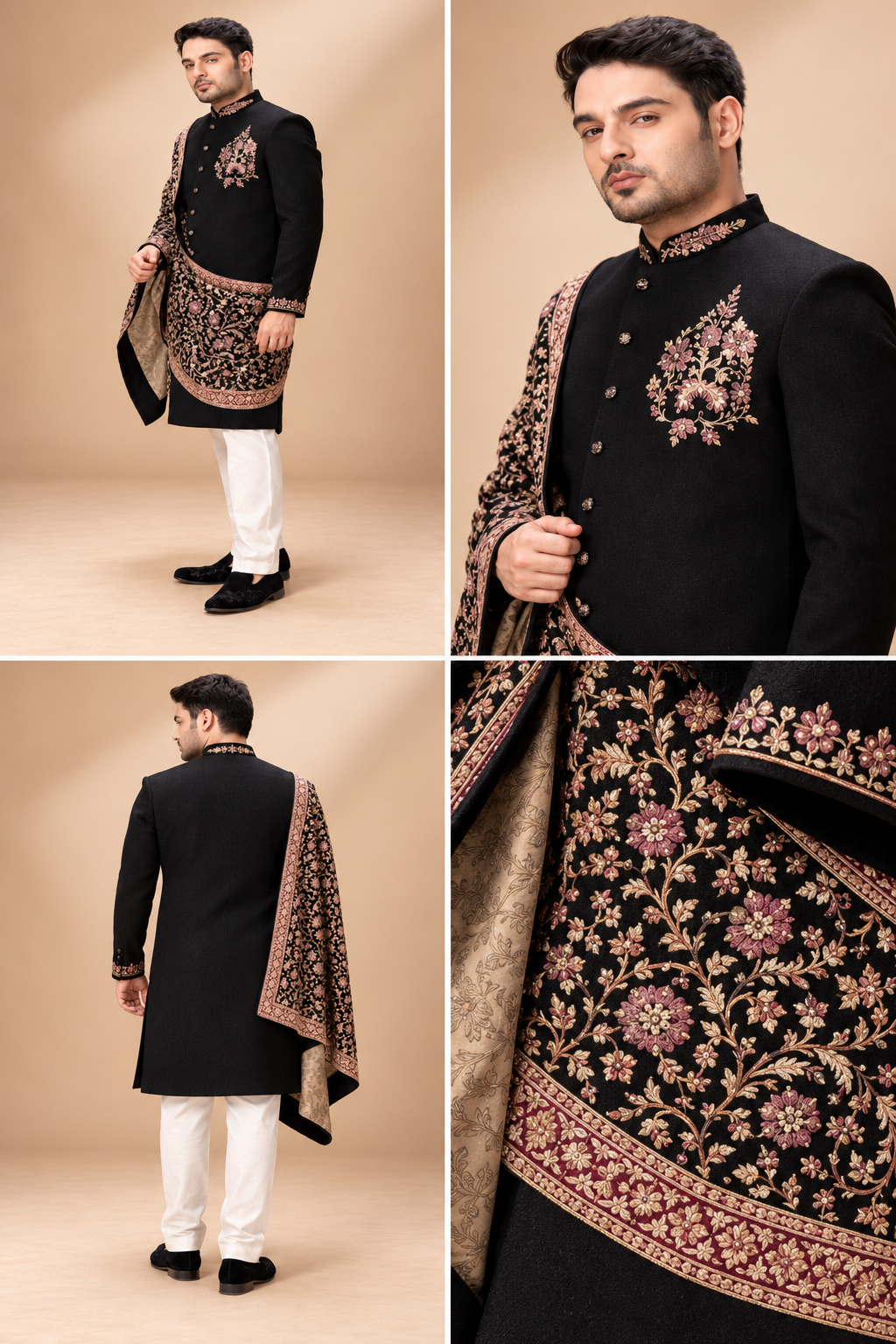 Royal Black Embroidered Indo-Western Sherwani
