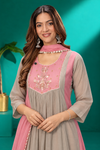 Taupe & Blush Pink Embroidered Kurta Set
