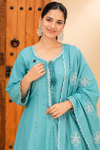 Aqua Blue Floral Embroidered Dupatta Set