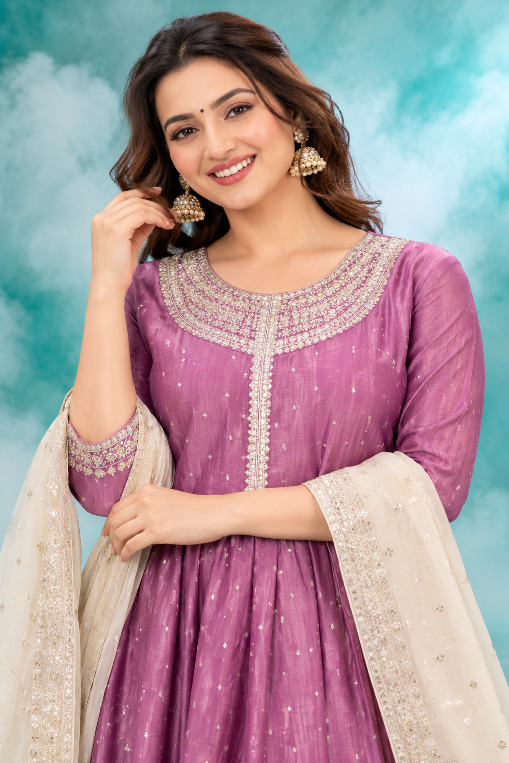 Mauve Elegance Embroidered Dupatta Set
