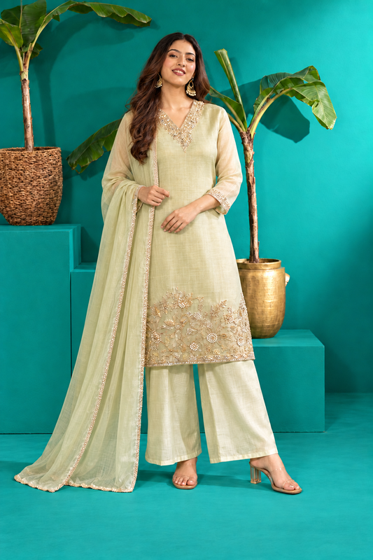 Pastel Green Embroidered Dupatta Set