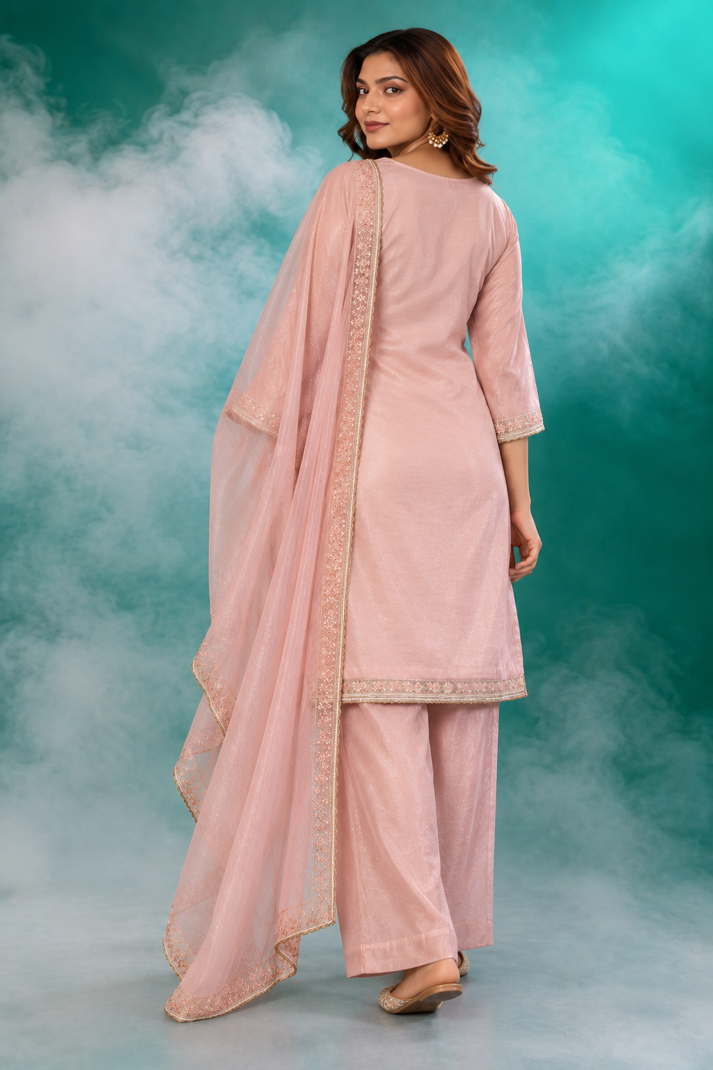 Blush Pink Embroidered Dupatta Set