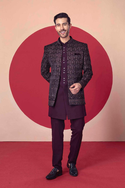 Designer Maroon Indo-Western Suit