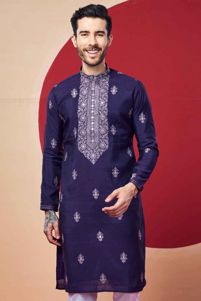 Classic Navy Embroidered Kurta