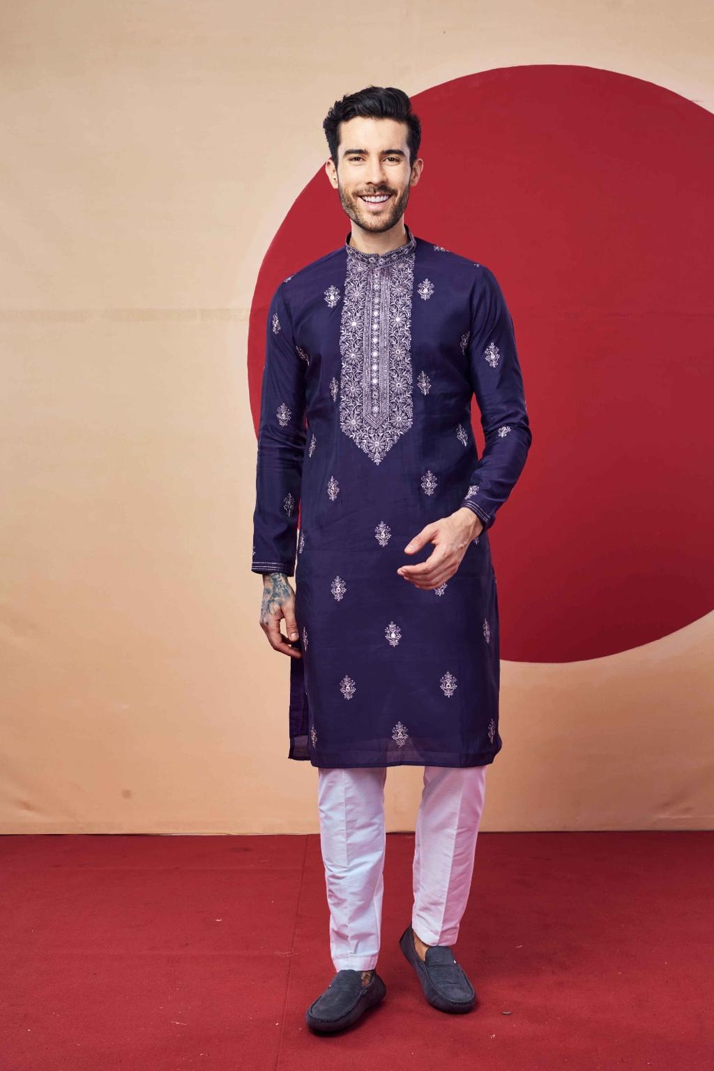 Classic Navy Embroidered Kurta