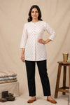 Women’s Powder Blue Printed Cotton Box Pleated Top
