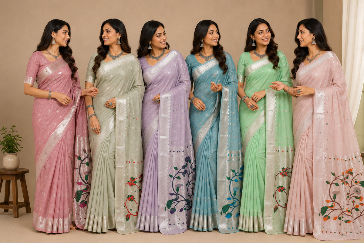 Women Dusty Rose Silver Zari Floral Designer Saree