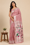Women Dusty Rose Silver Zari Floral Designer Saree