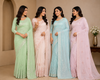 Women Mint Green Embroidered Linen Saree