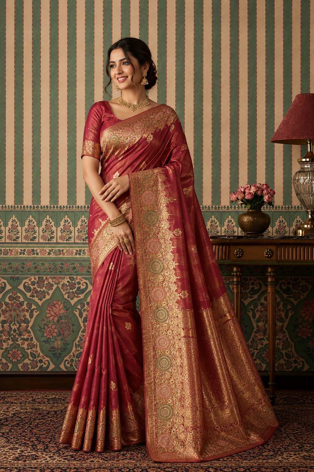 Women's Lavender Banarasi Silk Saree with Rich Gold Zari Woven Border