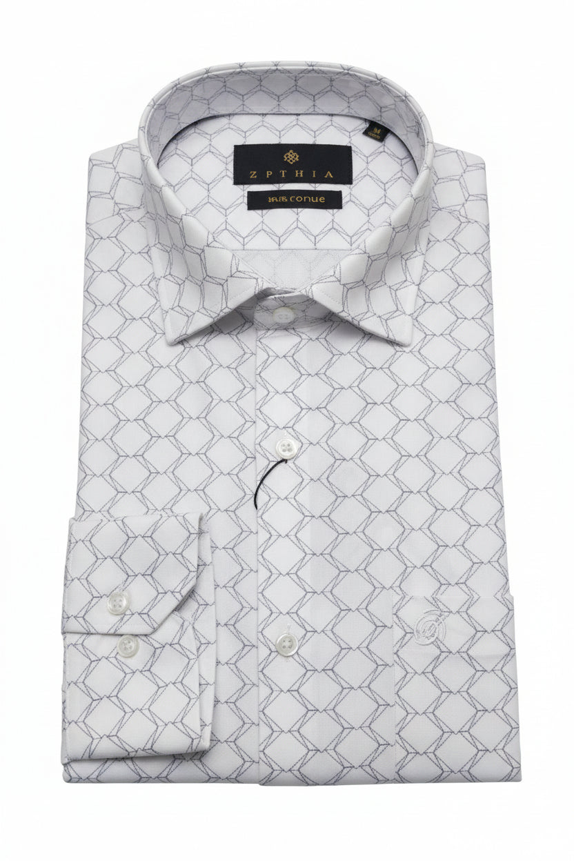 Men White Geometric Printed Formal Shirt