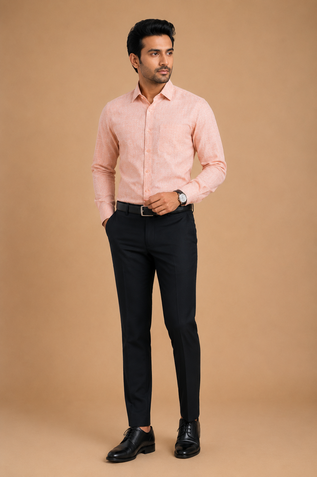 Men Orange Formal Textured Shirt