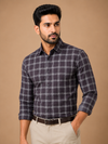 Men Charcoal Grey Windowpane Checked Formal Shirt