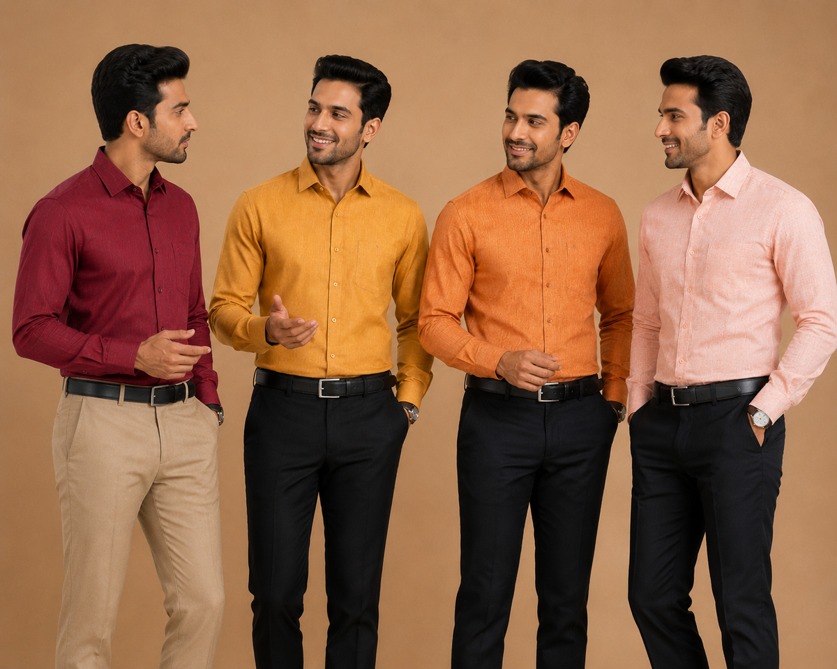 Men Orange Formal Textured Shirt