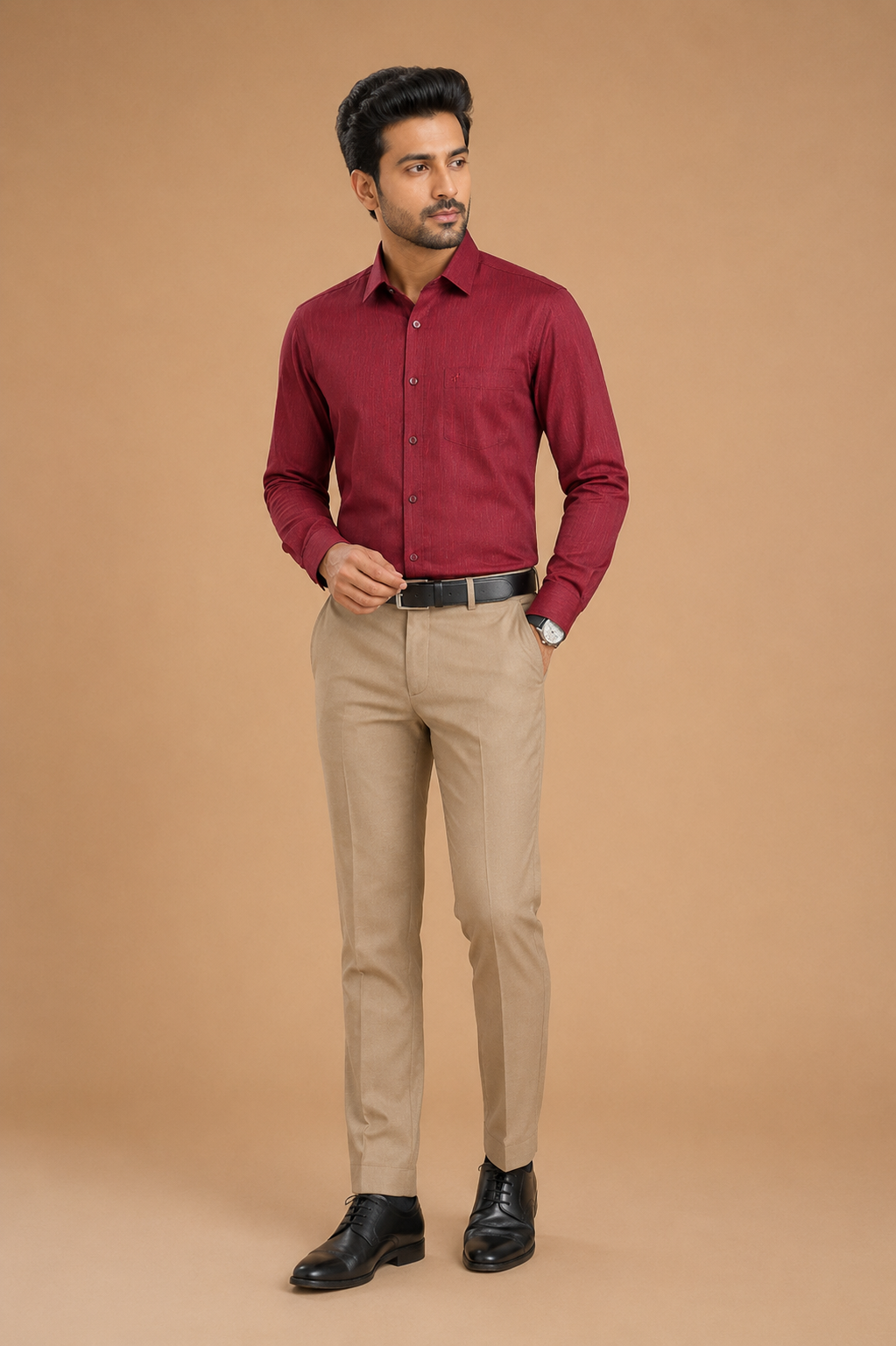 Men Orange Formal Textured Shirt