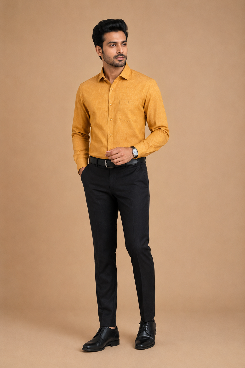 Men Orange Formal Textured Shirt