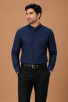 Navy Blue Mandarin Collar Cotton Formal Shirt for Men