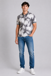Men's Grey Abstract Print Polo T-Shirt