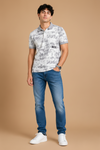 Men's Grey Abstract Printed Polo T-Shirt