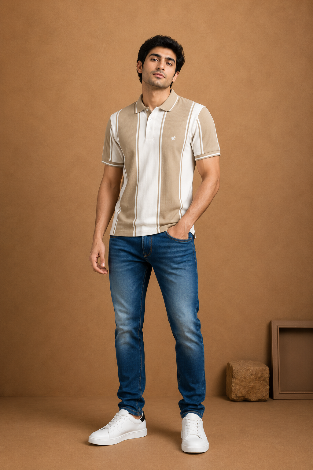 Men's Vertical Striped Polo T-Shirt