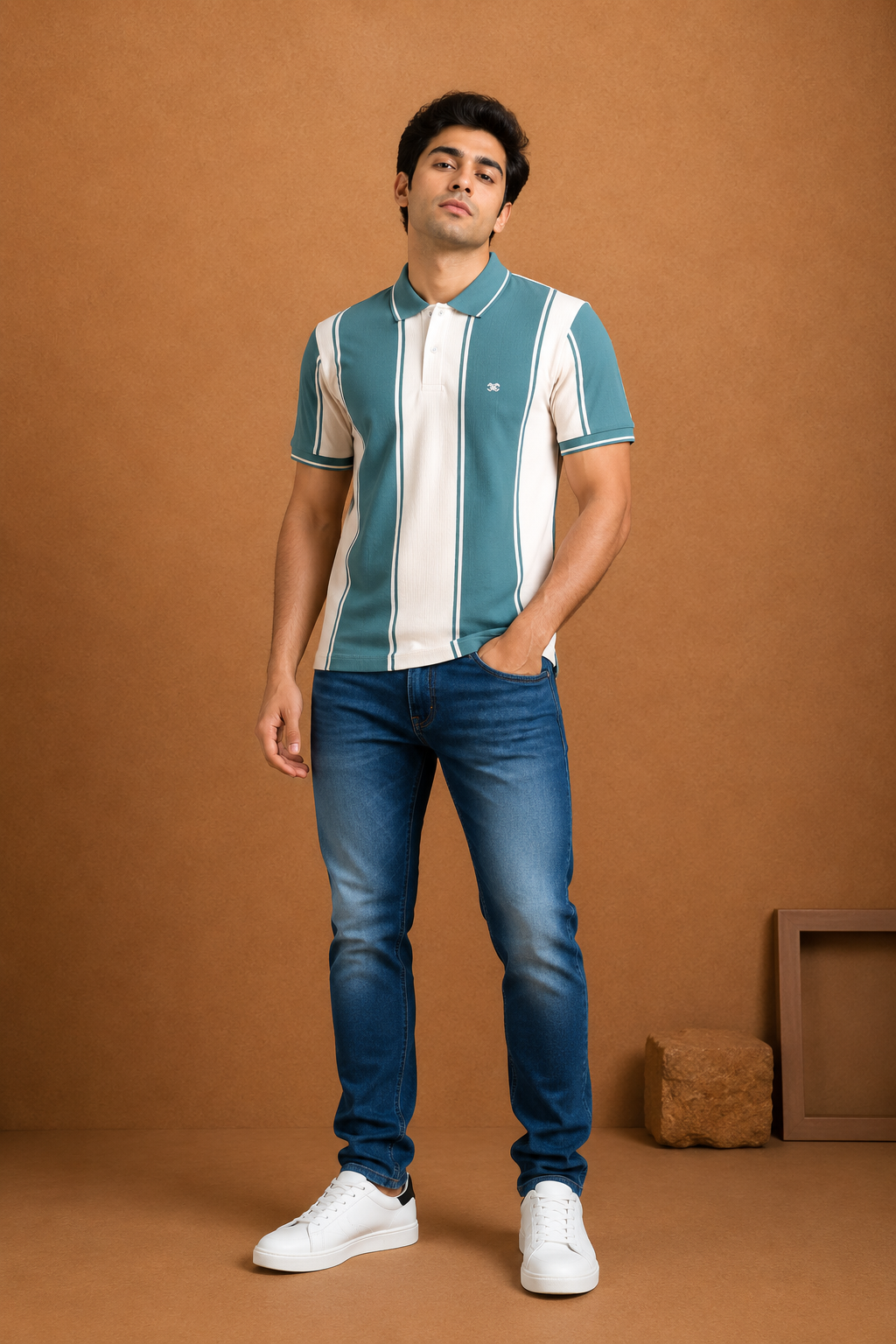 Men's Vertical Striped Polo T-Shirt