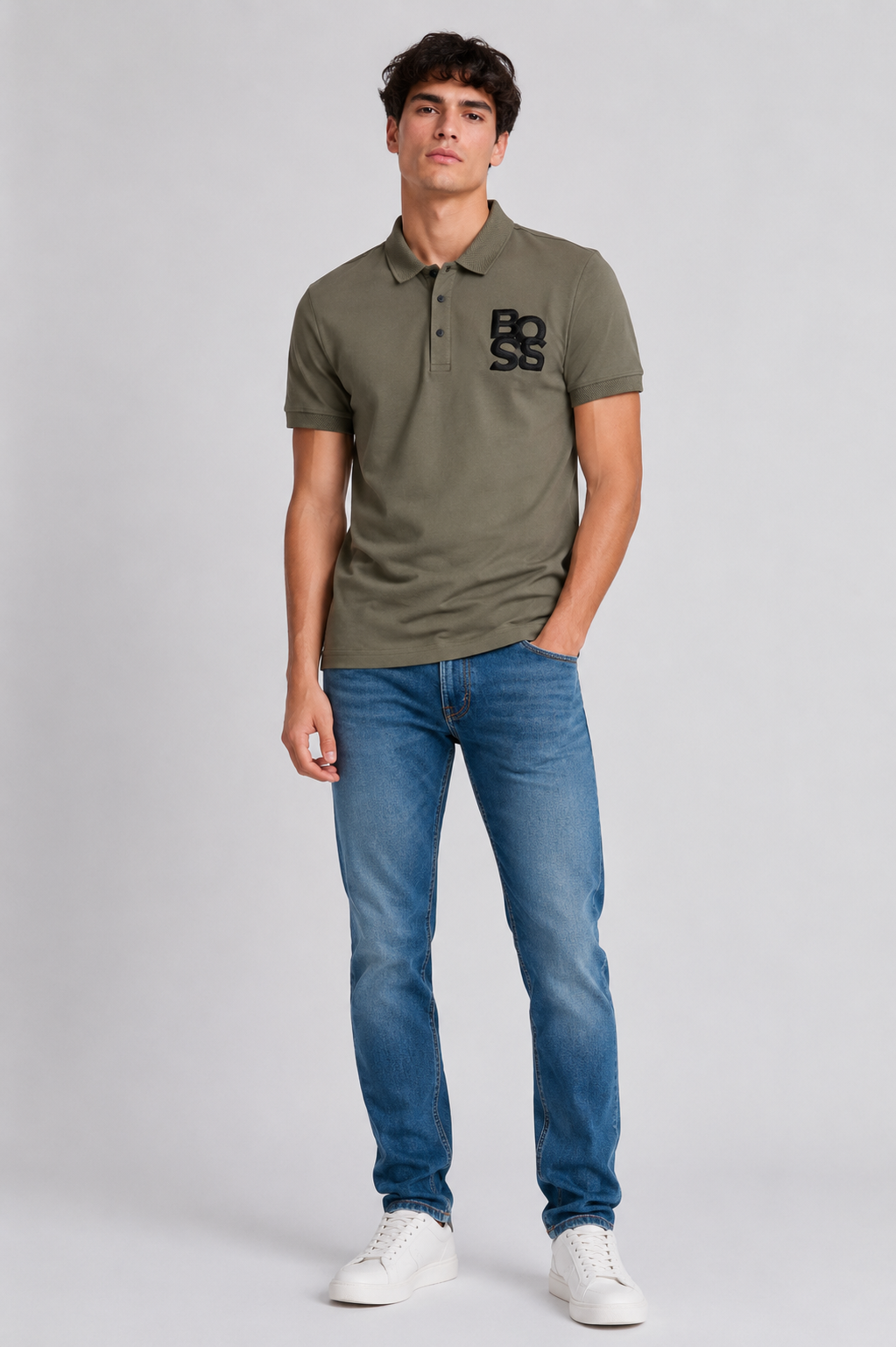 Men's Olive Green Polo T-Shirt with Embroidered Logo