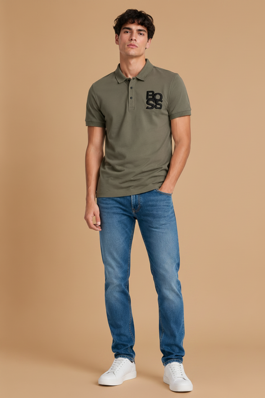 Men's Olive Green Polo T-Shirt with Embroidered Logo