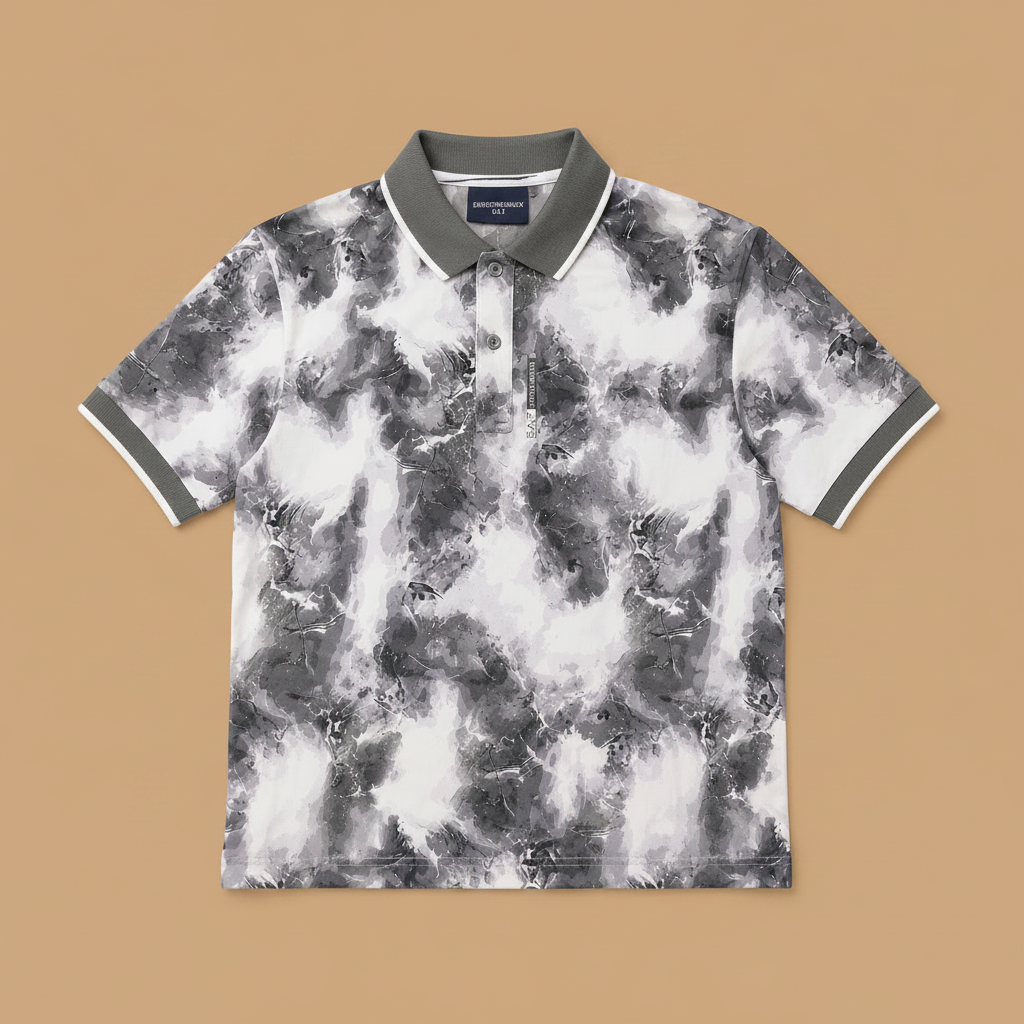 Men's Grey Abstract Print Polo T-Shirt